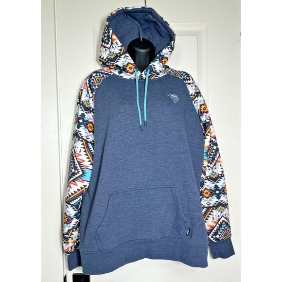 Hooey Blue and Multicolor Geometric Women's Hoodie. ☆ Fits Like EXTRA LARGE - Picture 2 of 11